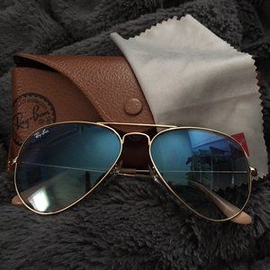 RAYBANS- AVIATOR SUNGLASSES-GOLD WITH BLUE
